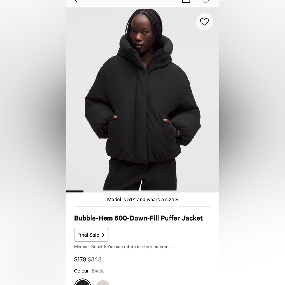 lululemon athletica Black Bubble-Hem Puffer Jacket